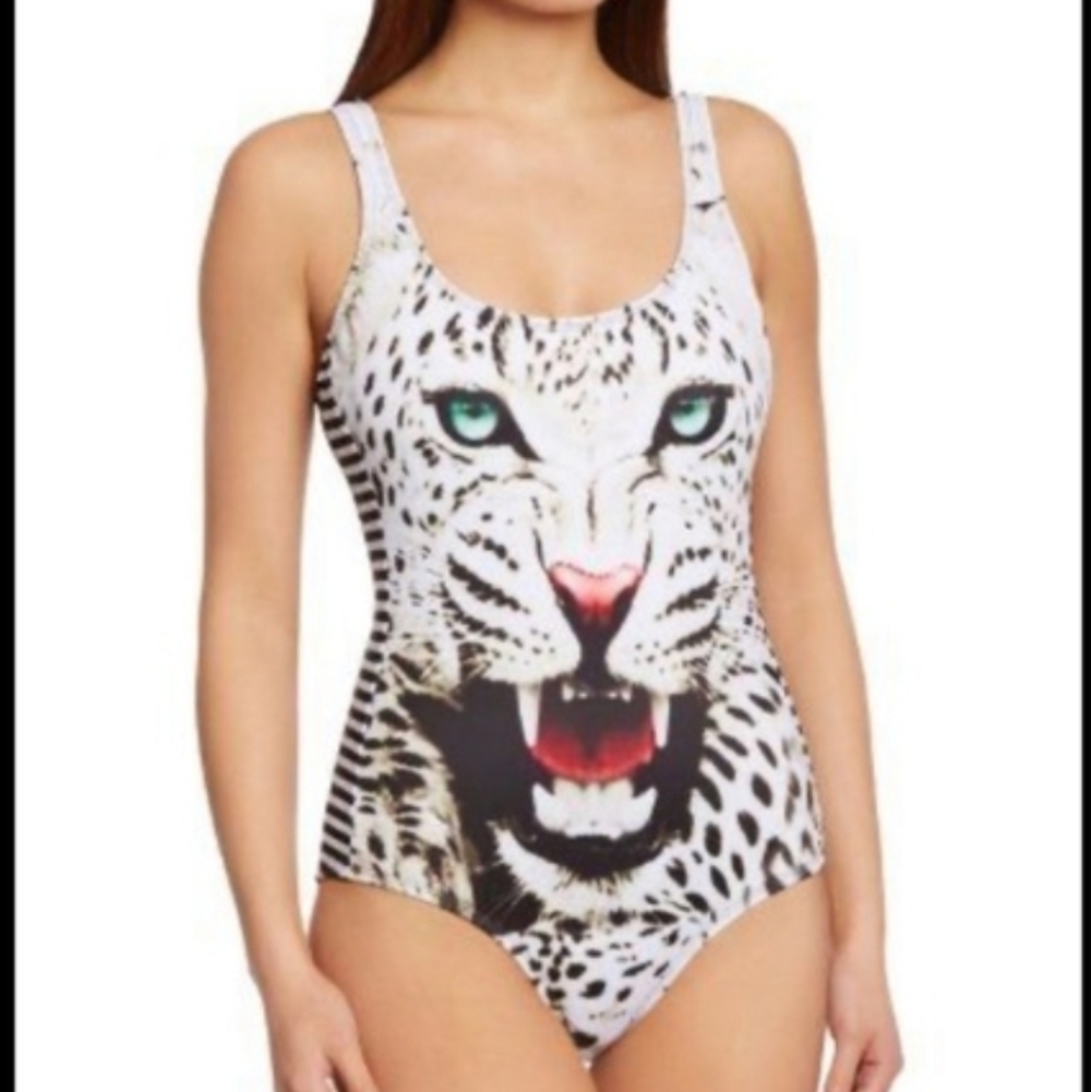Hurley Women's Surfside Stripe Snow Leopard Print One-Piece Swimsuit M